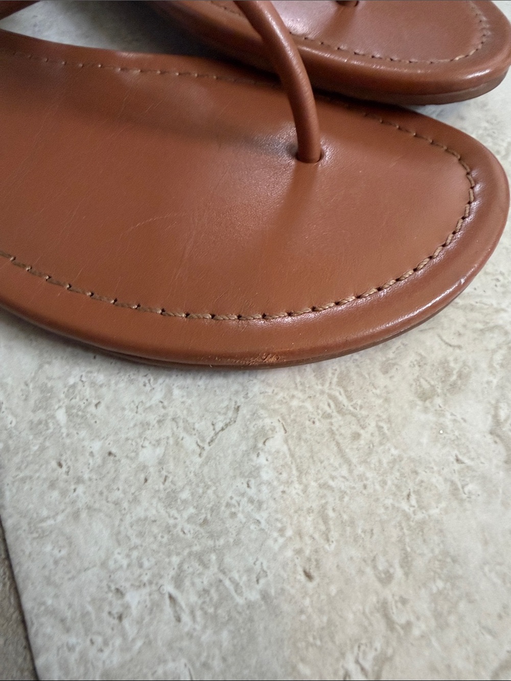 Tory Burch Brown Leather Logo Thong Sandals with Gold Accent - Picture 3 of 6
